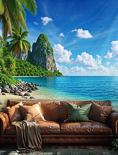  Landschaft Ozean Strand Wandteppich Großer Wandteppich Wanddekoration Fotohintergrund Deckenvorhang Heim Schlafzimmer Wohnzimmer Dekoration