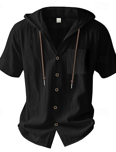  Per uomo Camicia Camicia casual Camicia con Bottoni Camicia di cotone Semplice Vacanza Streetwear Nero Bianco Verde chiaro Blu marino scuro Manica Corta Con Cappuccio Estate Abbigliamento Bottonato