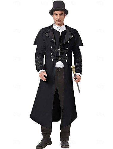  Punk & Gotico Vittoriano Steampunk Cappotto Costume Cosplay Abbigliamento esterno Vampiro Per uomo Halloween Carnevale LARP Fiera Rinascimentale Adulti Cappotto