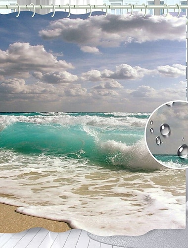  Douchegordijnen met Haakjes Waterdicht 180cm*180cm (70"*70") Witte Wolken Golven Print Modern Polyester