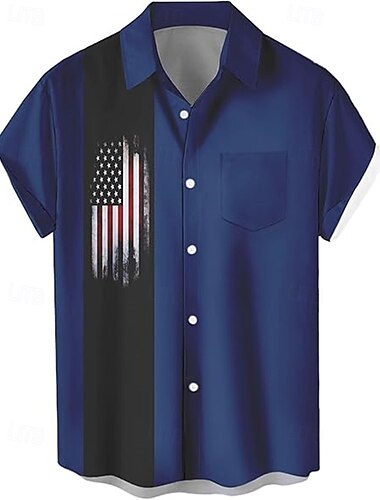  Unabhängigkeitstag 4. Juli USA Flagge Manga Hawaii-Hemden Zurück zur Schule USA Flagge Grafik Für Herren Erwachsene Maskerade 4. Juli 3D-Druck Festival