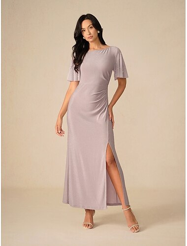  Damen Maxikleid Etui-Kleid Elegant Party Hochzeit Party Hochzeitsgast Einfarbig Kurzarm Rundhalsausschnitt Rosa Sommer Frühling Herbst