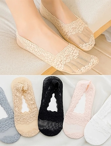  1 par de calcetines invisibles de encaje calcetines de tobillo de encaje floral de corte bajo en varios colores medias y calcetería para mujeres