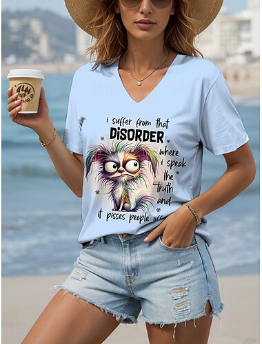  女性用 Tシャツ グラフィック 動物 レタード ヴィンテージ スタイリッシュ エスニック 半袖 Ｖネック レギュラートップス 日常 お出かけ ビーチウェア プリント ホワイト ピンク スカイブルー 夏 春