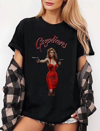  T-Shirt Retro Poster Retro-Mädchen Grafik Für Damen Erwachsene Maskerade Heißprägen Alltagstauglich
