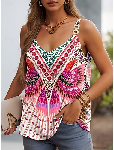 Damen Camisole-Tanktop Grafik Geometrisch Lässig Ärmellos Träger Normale Oberteile Täglich Rückenfrei Patchwork Druck Blau Purpur Orange Sommer Frühling