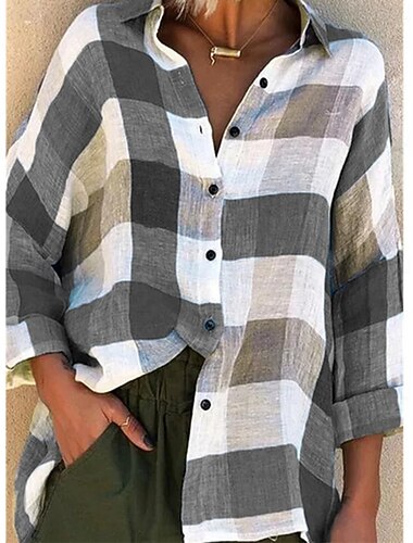  Per donna Camicia Plaid Elegante Casual Manica Lunga Colletto a Camicia Top Regolari Quotidiano Bottoni Stampato Viola Arancione Verde Grigio Estate Primavera