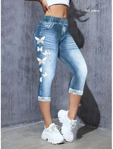  Leggings pour femmes Capri Pantalons Haute Élastique Vacances Mode Vintage Longueur Mollet Taille Moyenne Imprimé Floral Graphique Imprimé Papillon Respirant Doux Vacances Décontracté Quotidien Gris