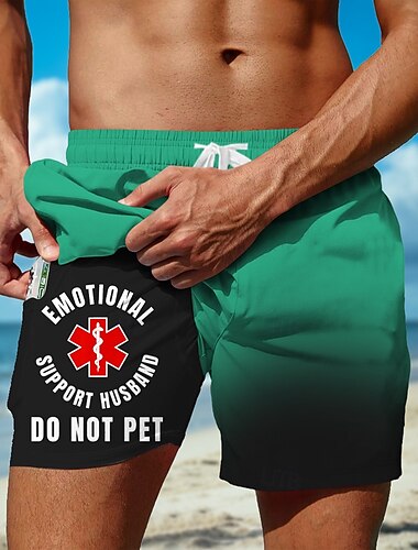  Men's Gradient Color Husband-Wife Relationship Lined Shorts 2 in 1 Board Shorts Swim Shorts Mid Waist Hawaiian Casual Gift Holiday Side Pockets Color Block With Compression Liner Designer Clothing