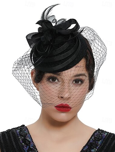  Fascinadores Organza Chapéu Fedora Chapéu mole Chapéu Véu Casamento Festa de Chá Kentucky Derby Corrida de cavalos Dia da Mulher Elegante Luxo Retro Com Penas Cor Pura Capacete Chapéu