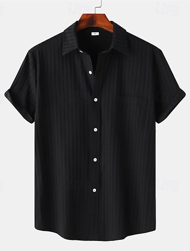  Herre Skjorte Sommer skjorte Casual skjorte Strandtrøje Button Up skjorte Sort Hvid Lysegrøn Lilla Lyseblå Kortærmet Vanlig Knaphul Ferierejse Hawaiiansk Tøj Polyester Mode Afslappet Bekvem Lomme