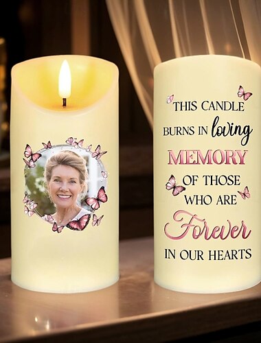  Personalisierte LED-Gedenkkerze mit individuellem Foto, Beileidsgeschenk für den Verlust geliebter Menschen, elegantes Erinnerungslicht für die Dekoration des Schlafzimmers zu Hause, Hommage an