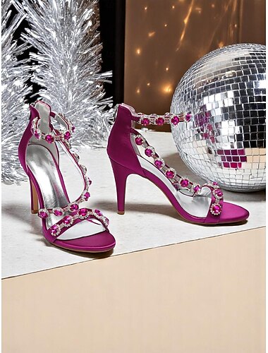  Sandales à talons hauts et brides en strass vert pour femmes – élégantes chaussures à talons aiguilles en satin pour mariages, bals de fin d'année, cocktails et événements formels