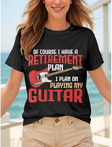  音楽祭 女性用 Tシャツ グラフィック レタード ヴィンテージ スタイリッシュ クラシック 半袖 クルーネック ラウンドネック レギュラートップス 日常 週末 ビーチウェア プリント ブラック ブルー グリーン グレー 夏 春