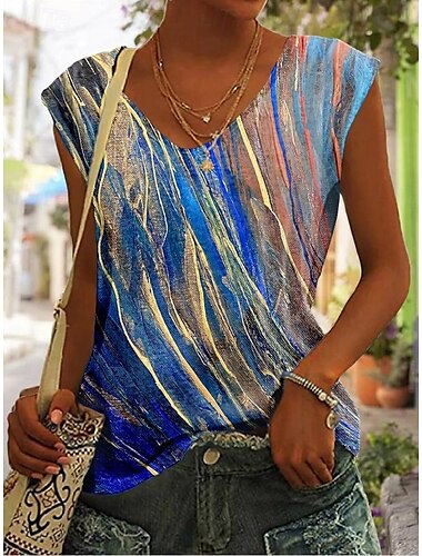  Dames T-shirt Grafisch Tie Dye Tropisch Stijlvol Casual Mouwloos V-hals Normale tops Dagelijks Uitgaan Weekend Afdrukken Geel blauw Groen Zomer Lente