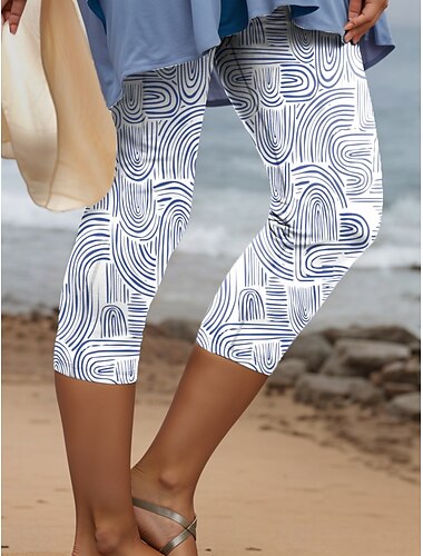  Kvinnors leggings capribyxor hög elasticitet semester vintage mode kalvlängd hög midja blommigt grafiskt geometriskt tryck termisk varm andningsbar mjuk utomhus vardag rosa blå lila sommar