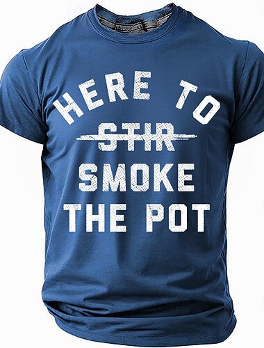  Camiseta Masculina Engraçada de Cannabis - "Aqui Para Fumar o Baseado" T-shirt Gráfica Manga Curta