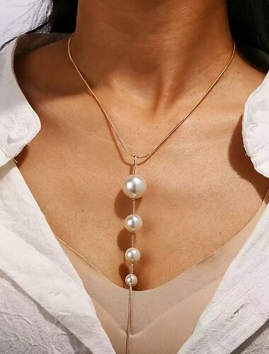  Halskette Imitation Perle Chrom Damen Vintage einfache süße klassische Halskette für Party Street Geschenk
