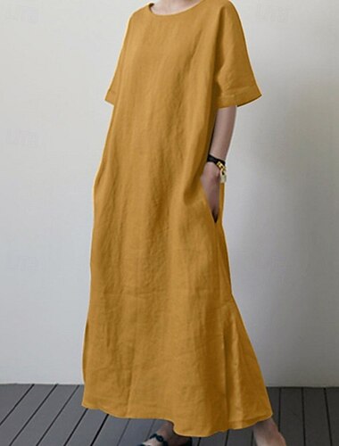  Per donna Abito Midi Abito a Tubino Classico Moderno Quotidiano Vacanza Ferie Vestibilità regolare Semplice Manica Corta Girocollo Nero Giallo Verde Estate