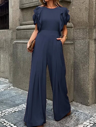  Jumpsuits Abendkleid Vintage-Kleid halbformelle Hochzeitsgäste bodenlang ärmellos Rundhalsausschnitt Stretch-Crêpe mit Rüschen 2025