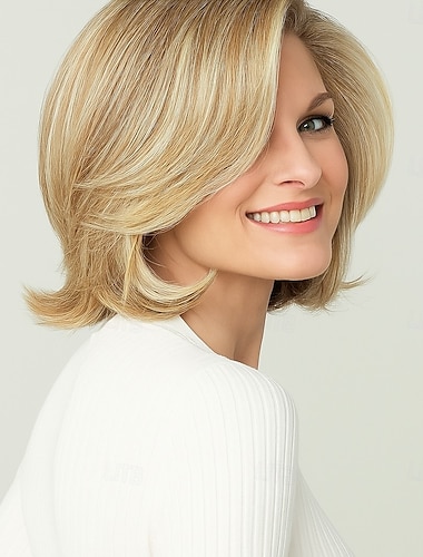  Synthetische Perücken Gewellt Mittelscheitel Maschinell hergestellt Perücke Kurz Ombre Brown Blond Synthetische Haare Damen Blond