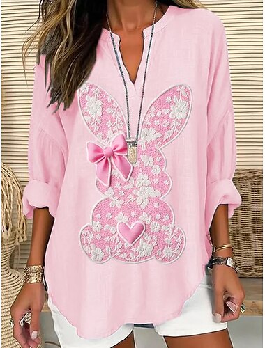  Pasqua Per donna Blusa Grafico Animale Vintage Tropicale Quotidiano Manica Lunga Scollo a V Top Regolari Quotidiano Ferie Abbigliamento mare Stampato Rosa Estate Primavera