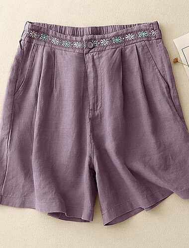  Dam Shorts i bomullslinne Shorts Byxor Ledigt Kort Naturlig Blomma Ficka Tryck Bekväm Gata Utekväll Safirblå Mörk marin Purpur Orange Sommar Normal