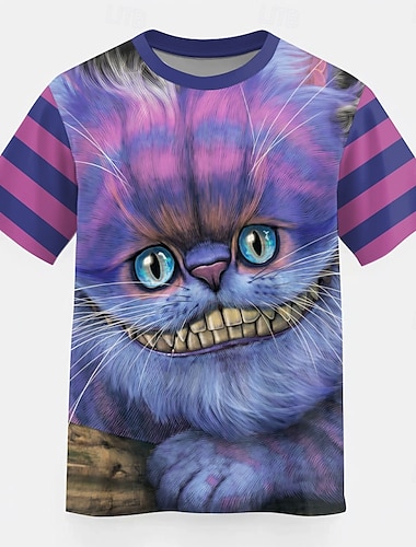  Cheshire Cat Vincent HIE T-shirt à manches courtes pour homme, imprimé 3D, col ras du cou, style décontracté, violet, pour l'été, le printemps, toutes saisons, tailles S, M, L, XL, XXL, XXXL, 4X