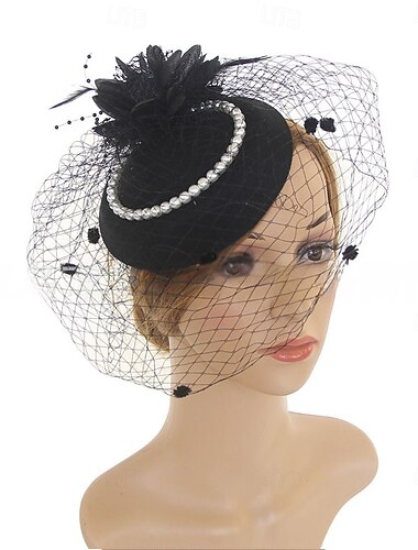  Vestimenta de Cabeza Tul Red Sombrero de fieltro Boda Fiesta de Té Carrera de caballos Vintage Estilo lindo Con Pluma Flor Celada Sombreros