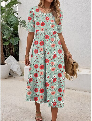  Per donna Mini Abito Vestito T-Shirt Abito a trapezio Abito Estivo Vacanza Casual Quotidiano Vestibilità regolare Floreale Grafico Manica Corta Girocollo Blu Viola Verde Estate