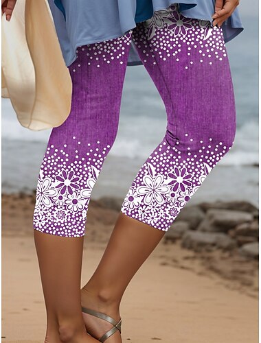  Damen Leggings Capri Hosen 3D Druck Hohe Elastizität Vintage Mode Lässig Knöchellang Hohe Taille Blumen Grafik Geometrisches Drucken Atmungsaktiv Weich Dehnbar Outdoor Alltag
