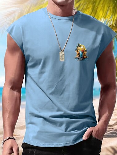  Herre Vest topp Underskjorte Ermeløs skjorte Ermeløs Crewneck Vår sommer Mønster Mote Designer Feriereise Gate Ut på byen Vin Mørk Marineblå Militærgrønn Topp T-skjorte for menn