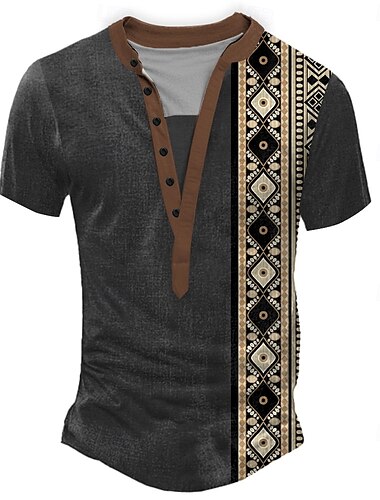  Per uomo Tribale Etico / africano Maglietta Maglia Henley Manica Corta Designer Essenziale Classico All'aperto Casuale Quotidiano Estate Nero Blu Giallo Cachi Henley Maglietta Henley