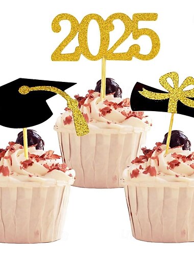 2025 examen cupcake toppers 48 st mat/aptitretare val för examen fest mini tårtdekorationer diplom 2025 grad keps set 48 stycken