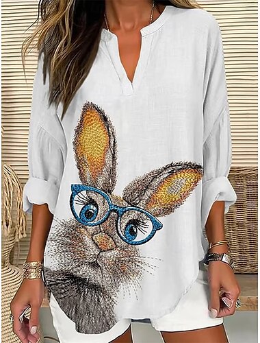  Pasqua Per donna Blusa Grafico Animale Vintage Tropicale Quotidiano Manica Lunga Scollo a V Top Regolari Quotidiano Ferie Abbigliamento mare Stampato Nero Bianco Blu Fucsia Estate Primavera
