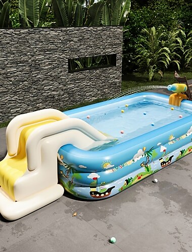  Piscina inflable para niños, piscina grande para adultos y niños, piscina inflable para el patio trasero familiar al aire libre, piscinas rectangulares grandes para niños, azul