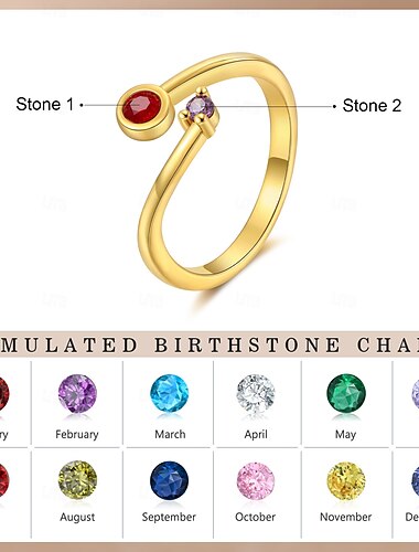  Gepersonaliseerde geboortesteen dubbele steen ring, persoonlijk cadeau voor haar, tijd verweven eeuwige liefde open ontwerp, Moederdag Valentijnsdag Kerstmis verjaardag jubileum sieraden voor moeder