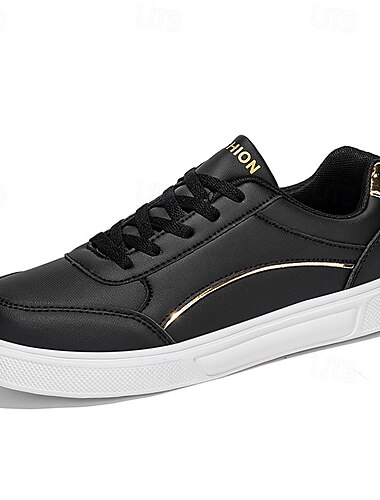  hvide sneakers til mænd - imiteret lædermateriale med guldaccenter, stilfuldt design til dagligt brug og afslappede begivenheder