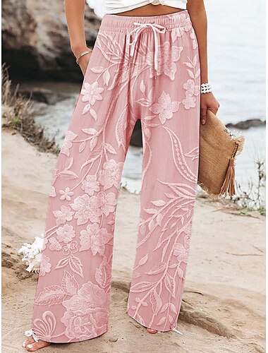  Dames Breed Been Chinese Wijde broek Vakantie Modieus Hawaii Volledige lengte Hoge taille Bloemig Grafisch Opdrukken Ademend Zacht Micro-elastisch Casual Dagelijks Casual / Dagelijks Blozend Roze