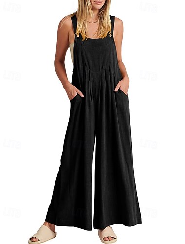  Damen Latzhose Jumpsuit Streetwear einfarbig ärmellos U-Ausschnitt Tasche Street Daily Regular Fit schwarz gelb hellgrün Sommer
