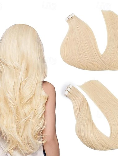  Extensions de cheveux humains sans couture 613# blond doré, cheveux lisses à bandes adhésives, 18 pouces, 60 g, 20 pièces