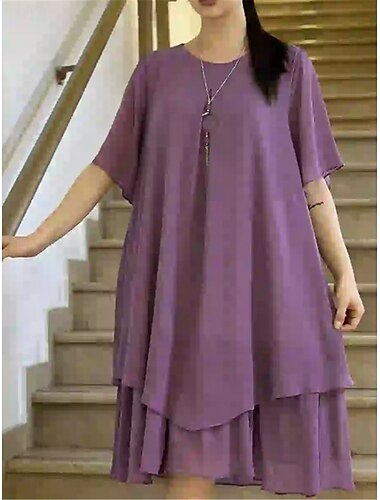  Damen Midi Kleid A-Linie Kleid Einfarbig Sommer Kleid Lässig Täglich Regulär Passform Grafik Einfach Halbarm Rundhalsausschnitt Schwarz Lila Grün Sommer