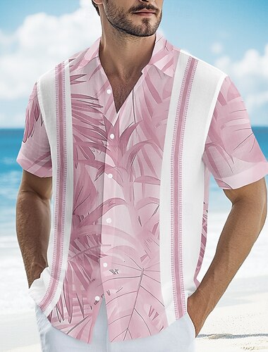  Férfi Mértani Pálmafa levél Trópusi növények Ing Guayabera ing Hawaii ing Rövid ujjú Hawaii Vakáció Hétköznapi Strandruházat Nyár Tavasz Térfogatcsökkenés Begombol 3D nyomtatás Vászonszerű ing Arcpír