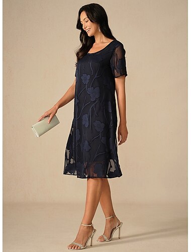  Damen Minikleid Chiffonkleid Elegant Lässig Lässiger Schnitt Blumen Kurzarm Rundhalsausschnitt Marineblau Sommer