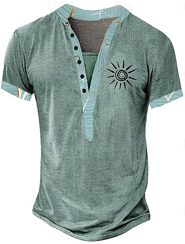  Herren Bedruckt T Shirt Henley Hemd T-Shirt Kurzarm Designer Basic Ethnisch Outdoor Lässig Täglich Sommer Hellbraun Hellgrün Khaki Henley Henley T-Shirt