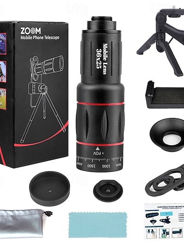  telefooncameralenskit 36x/64x telelens voor iPhone met e-clip en statief, geschikt voor de meeste smartphones