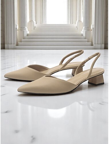  slingback pumps med spiss tå for kvinner – lav hæl hæler i kunstskinn for elegante kontor- og kjoleanledninger