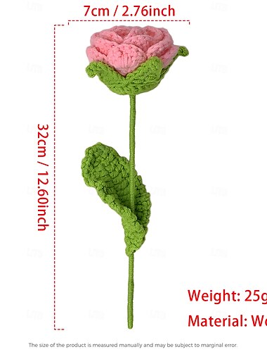  1 rama de flor de rosa de ganchillo, flor artificial tejida para decoración del hogar, regalo eterno hecho a mano para mujeres, niñas, amigas, cumpleaños, fiesta de bodas