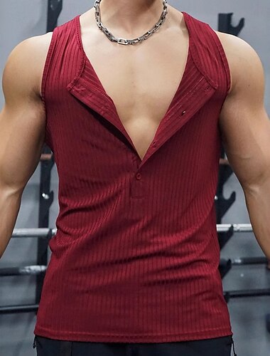  Miesten Hihaton Hihaton paita Wifebeater paita Hihaton Henley Kesä Väripalikka Pystysuuntaiset nauhat Pit Strip Muoti Suunnittelija Vapaa-aika Urheilullinen Joustin Kunto Jumppa Musta Valkoinen