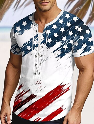  Giorno dell'Indipendenza Americana Per uomo Bandiera Americana Camicia Manica Corta maglietta Stampa 3D Collo con lacci Camicia Vacanza Streetwear Casuale Quotidiano Bianco 1 Bianco Estate Primavera